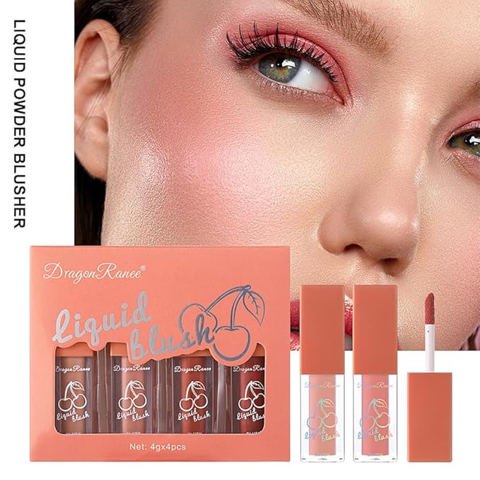 Liquid Blush 4Pcs Set Makeup for Cheeks Matte Finish Soft Cream, Flushed Cheeks, Vegan & Cruelty-free,Long-Wearing, Smudge Proof, Natural-Looking