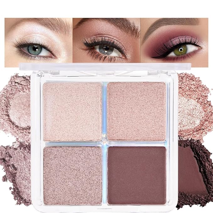 4 Colors Dark Brown Champagne Rose Gold Eye Shadow Powder Palette Makeup, Neutral Matte Shimmer Cream Quads Eyeshadow Palette for Women Highly Pigmented Waterproof, paleta de sombras de ojos 11