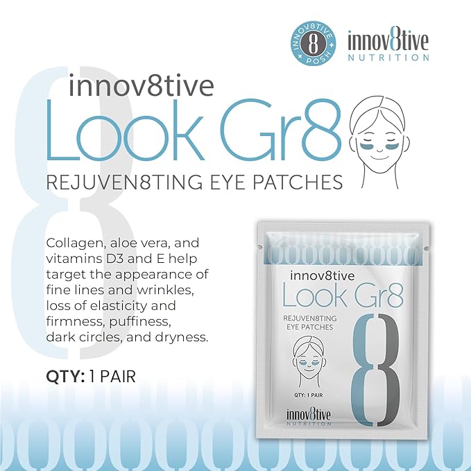 Look Gr8 Eye Patch - Rejuven8ting Eye Patches (Single) for Youthful Radiance! Under Eye Patches for Dark Circles, Puffy Eyes, and Wrinkles. With Collagen, Aloe Vera, and Vitamins D3 & E