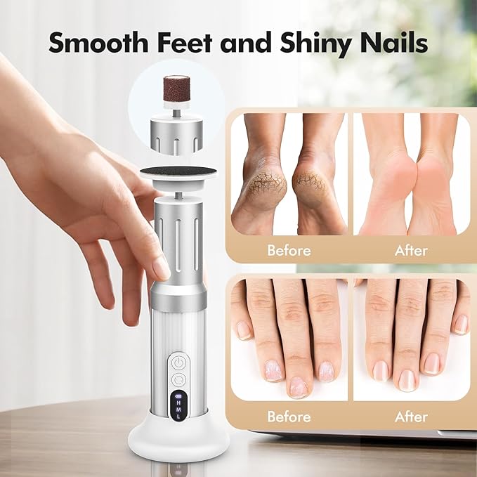 Electric Foot Callus Remover Cordless Electric Foot Filer Kit with 6Speeds Chagring Dock Callus Remover for Women Men Feet and Nail (White)