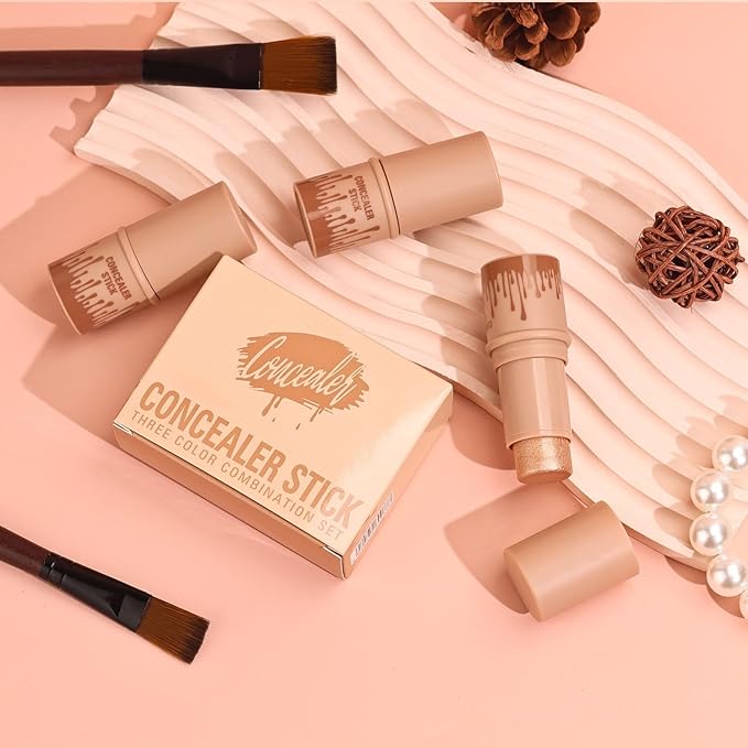 3Pcs Contour Stick Set，3 Colors Contour Stick Makeup Set， Long-Lasting Waterproof Concealer Stick Kit，Cream Blush & Highlighter Bronzer Pen (SET-C)