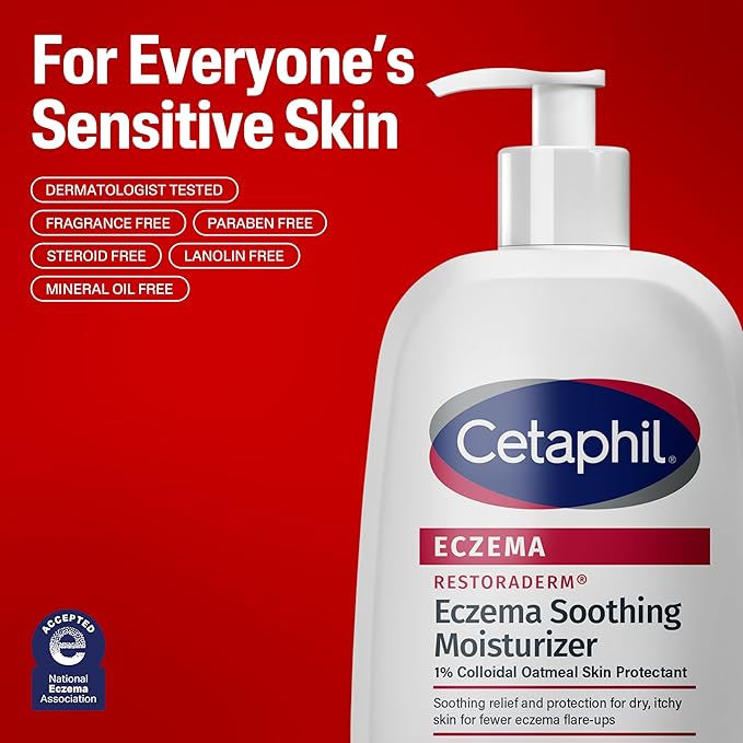 CETAPHIL ECZEMA RESTORADERM Soothing Moisturizer, For Eczema Prone Skin, 16 oz, Fewer Symptom Flare-Ups, 48 Hour Hydration, 1% Skin Protectant Colloidal Oatmeal, Steroid Free, Doctor Recommended Brand
