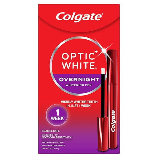 Colgate Optic White Overnight Teeth Whitening Pen, Teeth Stain Remover to Whiten Teeth, 35 Nightly Treatments, 0.08 Fl Oz