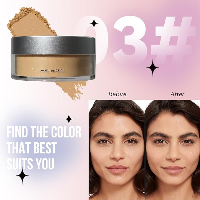 Loose Face Powder Glitter Setting Powder Matte Finishing Powder Shine,Long-lasting,Lightweight,Sets Foundation Makeup