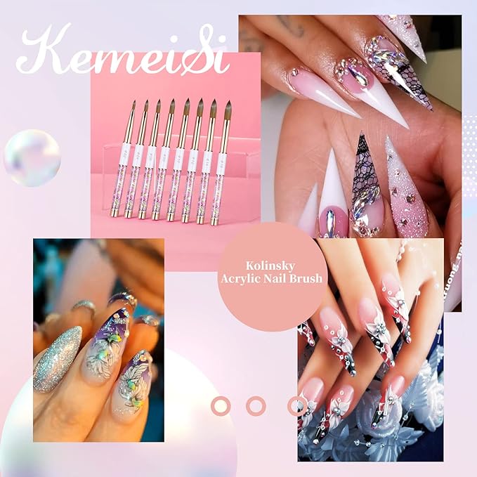 Acrylic Nail Brush Size 14,KEMEISI 100% Pure Kolinsky Nail Art Brushes Sturdy Handle Oval Shaped Acrylic Powder Nail Design Tools for Professional Manicure DIY Home Salon (White)