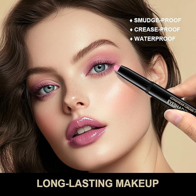 Eyeshadow Stick, Shimmer and Matte Cream Eye Shadow Brightener Sticks Eyeliner Pencil Crayon, Waterproof Long Lasting Eye Highlighter Stick Makeup,0.056 Oz(#5-Pink)