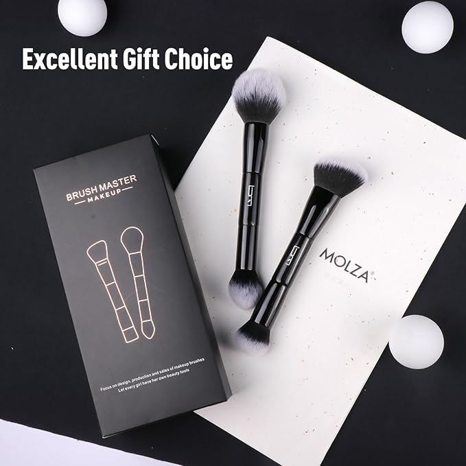 2Pcs Duo End Makeup Brushes, Foundation, Powder, Contour, Concealer, eye makeup Brush, Double-ended Multi-functional Synthetic Cosmetic Tools Makeup Brushes(Black)