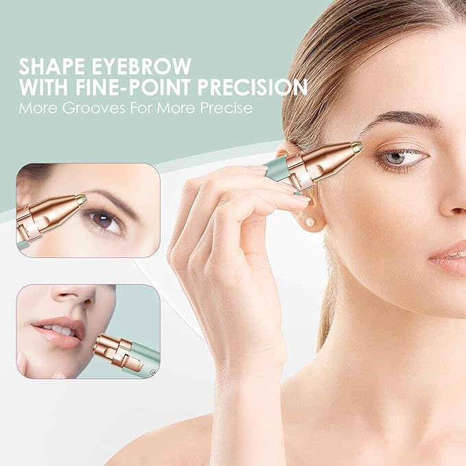 Eyebrow Facial Trimmer: 2 in1 Rechargeable Facial Hair Removal and Eyebrow Shaver - Face Lips Body Painless Facial Razor with Built-in LED Light (Pastel Green)