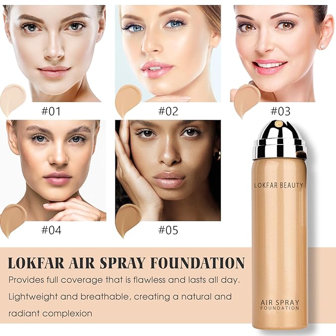 AirBrush Foundation Spray, Silky Mist Foundation Spray Makeup Set with Brush, Full Coverage Foundation for Smooth Radiant Finish, Formula Breathable Lightweight Hydrating | #05 Sand