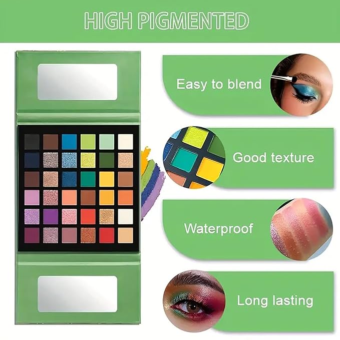 K'APEINE 36 Colors Eyeshadow Palette, Colorful Eyeshadows Palette Neon Shimmer Matte Glitter Eye Shadow High Pigmented Shadow Set Long Lasting Eye Makeup for Women