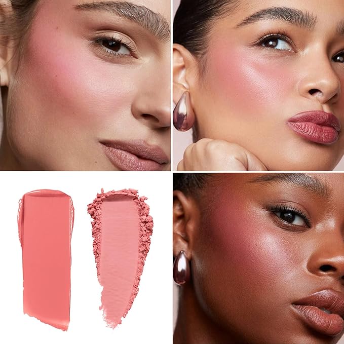 Blush Palette Duo – Cream & Powder Blush Set in Pink, Long-Wearing & Moisturizing, Easy to Blend,Radiant Coverage for Cheeks, Eyes & Lips, Magnetic Makeup Palette Compatible (2-Pack, Coral Kiss)