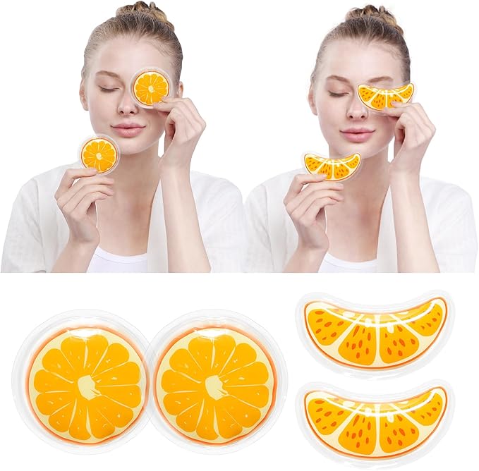 Gel Ice Pack Reusable Cooling Eye Pads and Under Patches,Eye Hot Cold Treatment for Redness,Pain Relief Relax (Oranges)