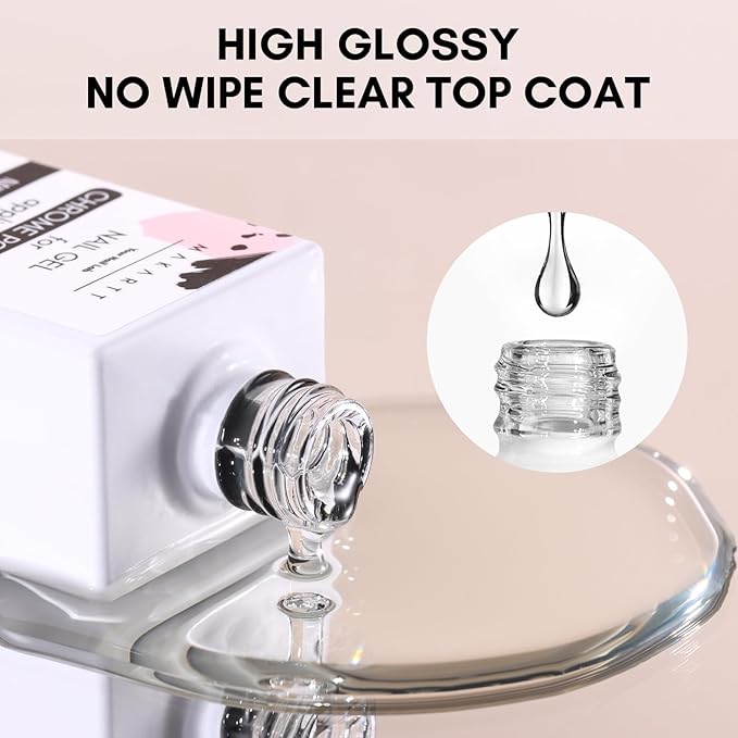 Makartt Gel Top Coat for Chrome Nail Powder - 15ml Clear No Wipe High Gloss Top Coat Gel Nail Polish Mirror Shine Long Lasting Easy Application, Soak off UV Lamp, DIY Home Salon Art Design