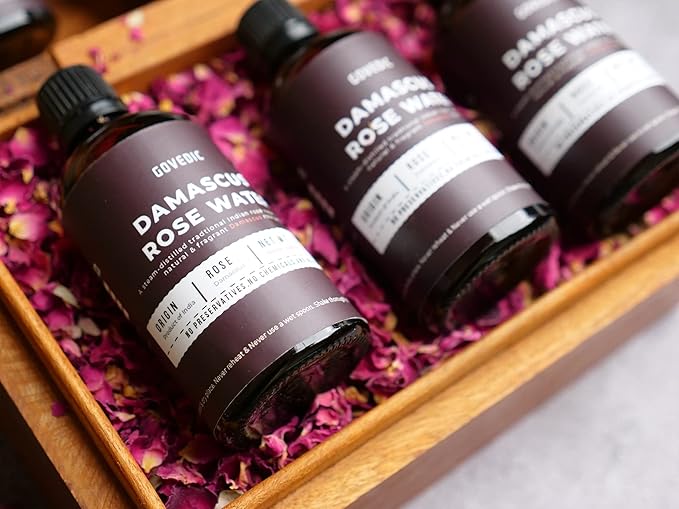 govedic Rose Water for Cooking, Baking, Cocktails | 100% Food Grade Rose Water | Face & Hair Care | Steam-Distilled Edible Damask Rose | 100 ml 3.38 Oz