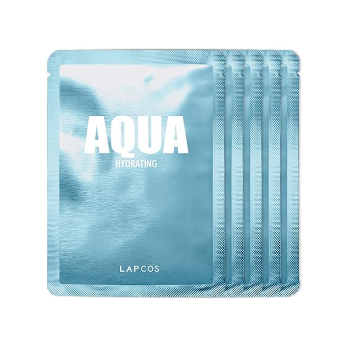 LAPCOS Aqua Sheet Mask, Hydrating Daily Face Mask with Seawater and Plankton Extract to Nourish Skin, Korean Beauty Favorite, 5-Pack