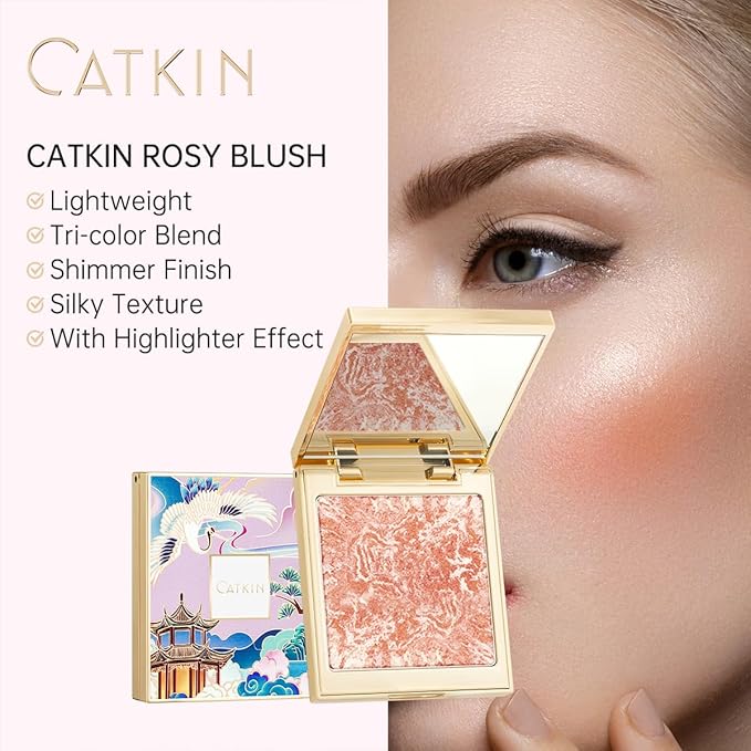 CATKIN Cheek Blush Bake Shimmer Pink Peach Multi Blusher Natural Powder Palette 10g (C04 Shimmer)