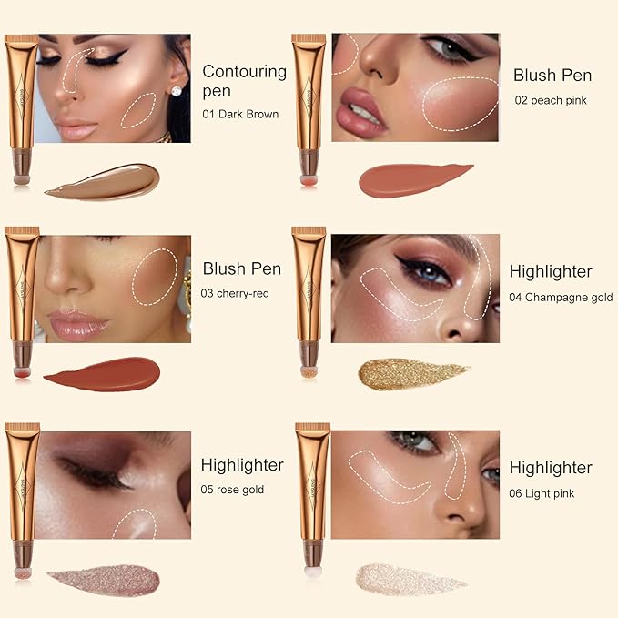 Liquid Blush Beauty Wand, Liquid Blush, Blush stick, Liquid Blush for Cheeks, Contour Beauty Wand, Natural Smooth Creamy Highlight Matte Liquid Blush Stick with Soft Cushion Applicator