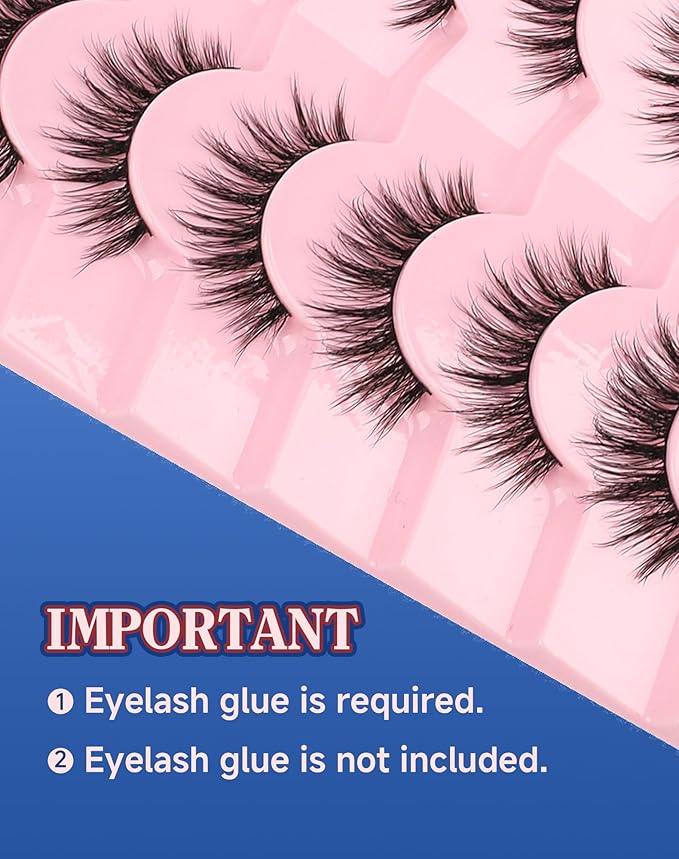 Lashes Natural Look Wispy Spiky Eyelashes Everyday False Lash Soft Strip Eyelashes Fluffy 7 Pairs D78