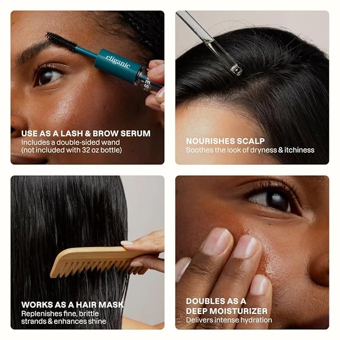 Cliganic Organic Castor Oil, 100% Pure (8oz with Eyelash Kit) - For Eyelashes, Eyebrows, Hair & Skin | Natural Cold Pressed Unrefined Hexane-Free (Packaging May Vary)