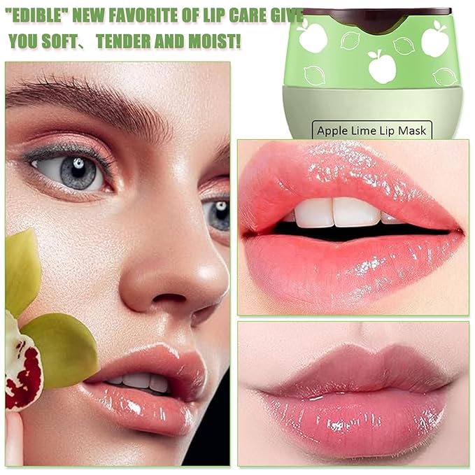 Bee Lip Balm Honey Pot,Watermelon Lip Sleeping Mask Hydrating Prevention Dry and Cracked Lip Scrubs Exfoliator Lip Care,Lip Mask Overnight Reduces Lip Lines (Apple Lime)