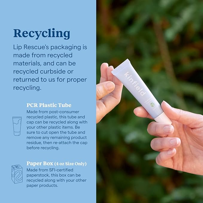 Kinfield Lip Rescue - Minty Tube Lip Balm - Moisturizing Lip Treatment for Dry, Chapped Lips - Untinted - Beeswax and Cruelty-Free Skincare - 0.5 oz / 15 g