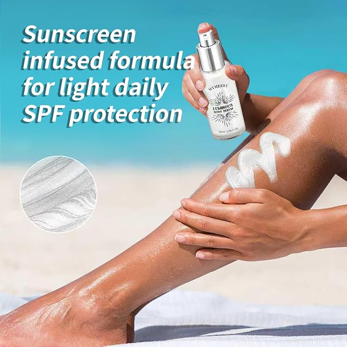 Body Shimmer Oil, 50ml Sunscreen Liquid Highlighter Bronzer Body Glitter Oil Long Lasting Moisturizing Makeup Lotion Illuminate Serum Glow Shimmer Skin 1.7 Fl Oz（Shining White #03）