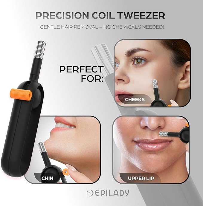 Epilady Precision Coil Tweezer, Facial Hair Remover with Ergonomic Design, Hair-Removal Tool for Upper Lip, Chin, and Face, Portable Tweezers for Facial Hair