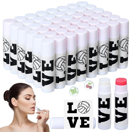 50 Pcs Happy Birthday Lip Balm Bulk Volleyball Moisturizing Lip Gloss with Natural Ingredients Lip Balm Bulk Gifts Baskets Business for Girls Men Women and Children Party (Stylish Volleyball)