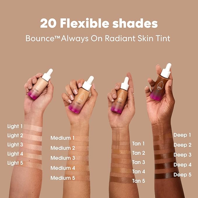 Beautyblender 12-Hour Always on Radiant Skin Tint, Breathable Serum Foundation Stays Put for All Day Long Wear, Infused with Hyaluronic Acid & Niacinamide, Medium 5