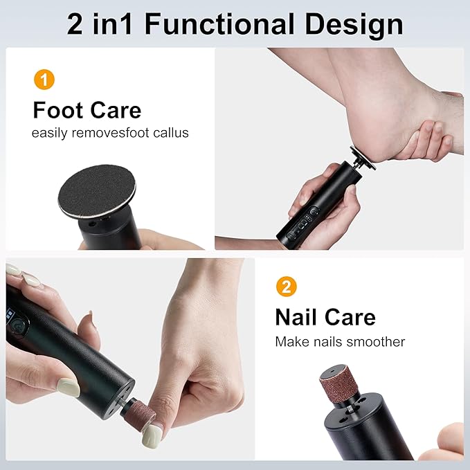 Electric Foot Callus Remover, Adjustable Speed Rechargeable Foot Sander Pedicure Tools for Feet Dead Skin with Sandpaper Disk and Nail Drill Bits,Equipped with Digital Display（Obsidian）