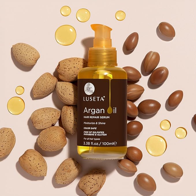 L LUSETA Argan Oil Hair Serum, 100% Pure Argan Oil for Frizzy Control Dry Damage , Repair, Shine Smoothing Strengthening & Nourishing, 3.38 Fluid Ounces