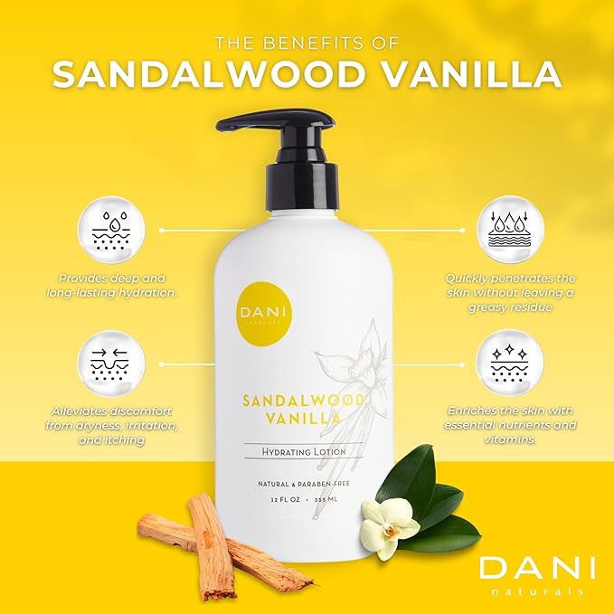 Naturals Hand & Body Lotion - Warm Sandalwood Vanilla Scented Aromatherapy Moisturizer, Deep Hydration for Dry & Dull Skin with Shea Butter, Aloe Vera, & Vitamin E, Cruelty-Free & Vegan, 12 Oz