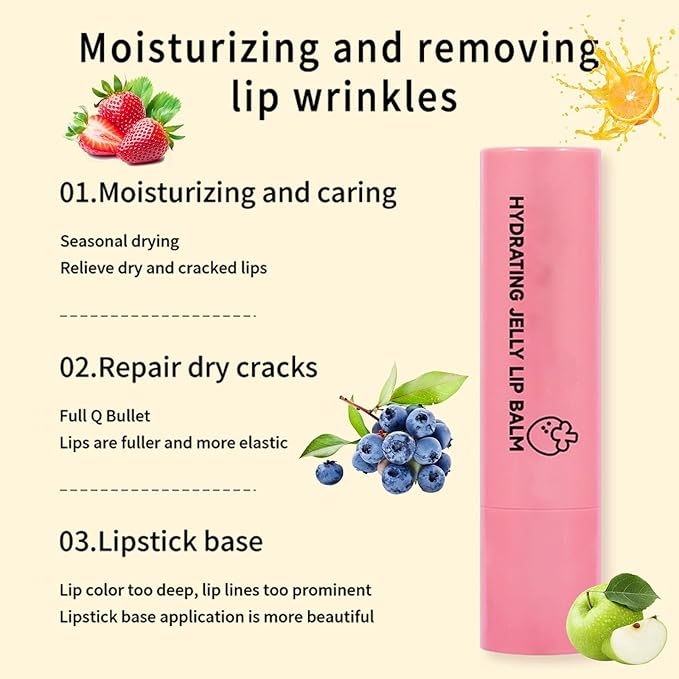 Hydrating Jelly Balm,Tinted Moisturizing Lip Balm For Dry Lips,Instantly Hydrate Lips Conditioning & Nourishing Lip Care Lip Moisturizer Fruit Lip Oil Lip Shine Jelly Lipstick(Strawberry)