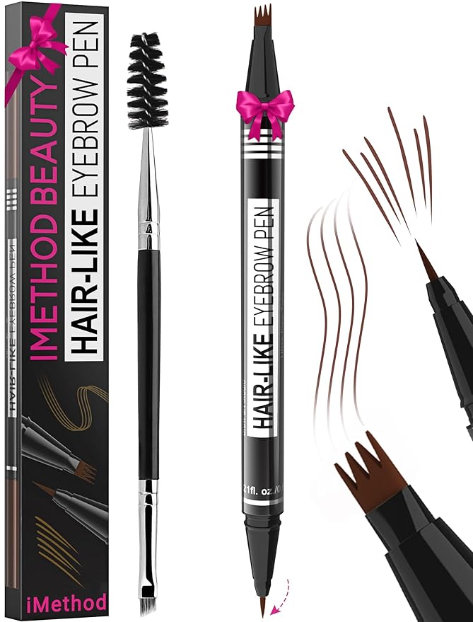iMethod Eyebrow Pen - Eyebrow Pencil Magical 2-in-1 Eye Brow Pencils for Women with 4-Fork-Tip & Precise Brush-Tip for Natural Hair-Like Brows, Last All-Day, with Eyebrow Spoolie Brush, Reddish Brown