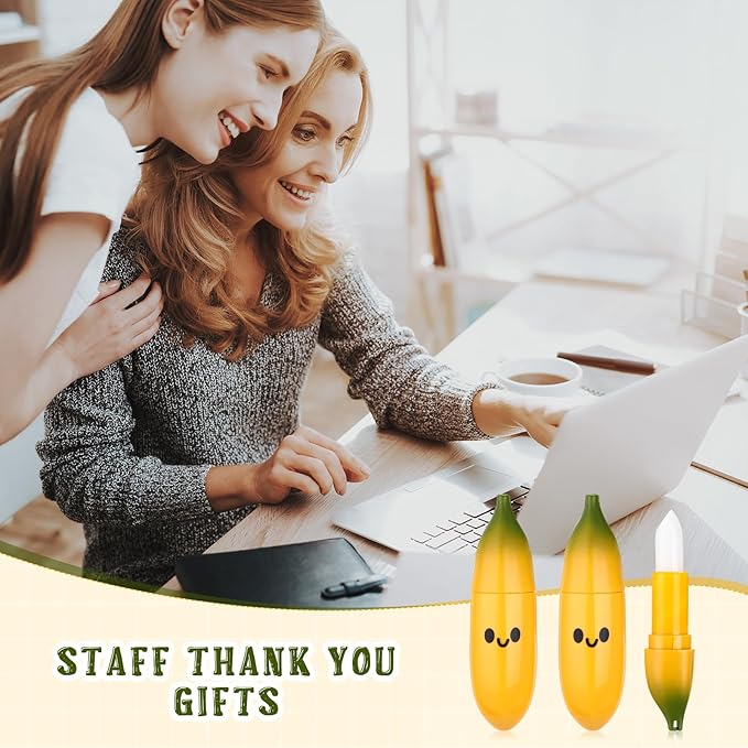 50 Pcs Employee Appreciation Gifts Bulk Banana Lip Balms Staff Appreciation Gift Bulk Lip Balm Gift Set Thank You Gift Lip Care Cream for Coworker Teacher Nurse Women Friend Baby Shower Favors