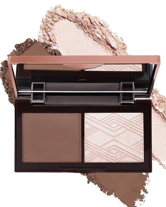 Face Contour Glitter Highlighter Powder Palette-2 in 1 Cruelty-Free Matte Bronzer Powder,Shimmer Illuminator Highlighters for a Glowing Look,Blendable Makeup Palette,Valentine's Day Gift for Women-01