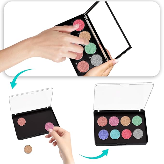 Empty Magnetic Makeup Palette Set, 1pc Magnetic Makeup Palette+ 20PCS Round Adhesive Metal Stickers + 30PCS Square Adhesive Metal Stickers for DIY Eyeshadow Blush