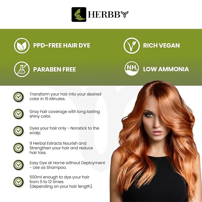 Hair Color Shampoo for Gray Hair Coverage&Color Transform with 9 Herbal Extracts –Long Lasting(6-8 Weeks),Shiny,Evenly Colored,Instant Hair Dye Shampoo&Conditioner,500 Ml (GINGER CARAMEL COLOR)
