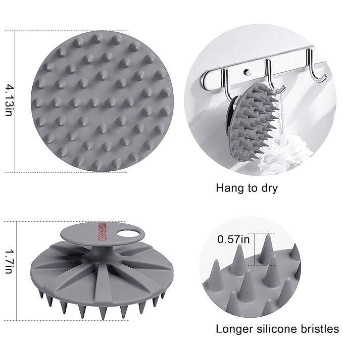 INNERNEED Scalp Massager Shampoo Brush, Wet & Dry Manual Scalp Care Head Scrubber Hair Washing, Soft Silicone Bristles, for Hair Growth, Dandruff Removal (Pack of 4)