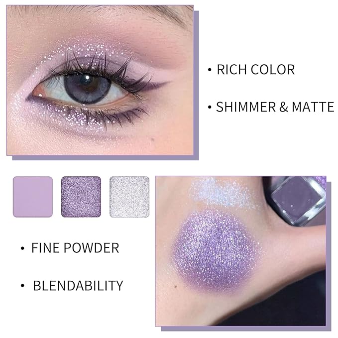 Erinde 9 Colors Eyeshadow Palette, Matte Shimmer Glitter Eye Shadow Palette Makeup, Highly Pigmented Long Lasting Waterproof, Natural Neutral Nude Eyeshadow Make Up Pallet, Purple Dreamscape