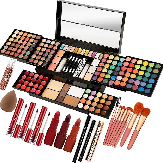 M 187 Colors Professional Makeup Palette - All-in-One Kit With Eye Shadows, Lipsticks, Mascara, Foundations, Blushes, Brow Pencils, Nail File - Makeup Gift Set for Women and Girls