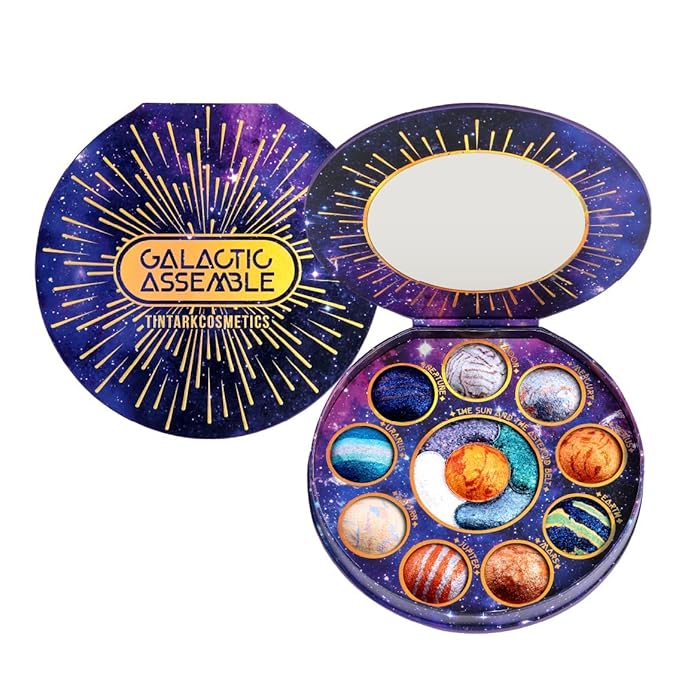 Galactic Assemble Eyeshadow Palette 14 Colors Glitter Shimmer Metallic Eye Shadow Pallet Blue Galaxy Eye Makeup Palettes Create Space-like Eyes Make up Orange Gifts for Women Girls