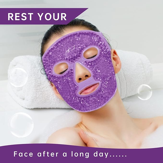 Ice Face Mask Reusable and Cold Gel Eye Mask for Puffiness/Dark Circles/Eye Bags/Dry Eyes/Headaches/Migraines/Stress Relief, Ice Pack for Eyes & Face (Purple)