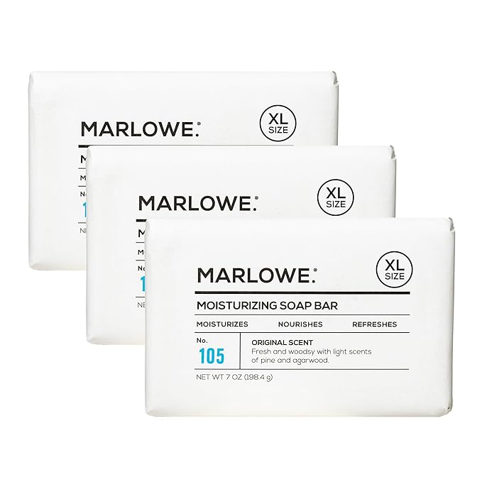 MARLOWE. No. 105 Bar Soap for Men 7 oz (3 Bars) Moisturizing Body Soap, Nourishing & Refreshing with Natural Extracts, Shea Butter, Olive Oil & Green Tea Extracts, Original Sage & Fir Scent