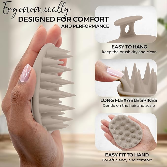 Fiora Naturals Scalp Massager Shampoo Brush - Silicon Scalp Scrubber & Exfoliator for Dandruff Removal and Hair Growth, Scalp Brush for Wet & Dry Hair, Shampoo Brush for Men, Women, Kids - BPA Free