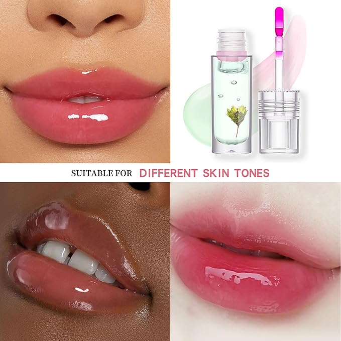 Flower Lip Oil, Hydrating Lip Glow Oil, Plumping Lip Oil, Non-Sticky Long Lasting Lip Oil Gloss, Transparent Lip Oil Tinted, Lip Plumper Gloss, Moisturize your lips and Reduce lip lines (02)