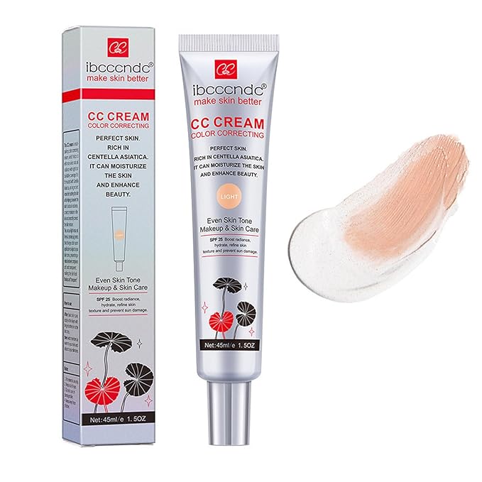 Color Correcting CC Cream With Centella Asiatica,Multi-Purpose Skin Tone Adjusting CC Cream Concealer Full Coverage,SPF 25 Sunscreen Moisturizing Pre-Makeup Primer Brightening for Mature Skin