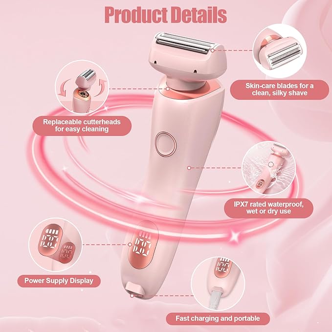 Livora Electric Shaver for Women, Bikini Trimmer for Women, Silk Glide Pro Shaver, Removable Head Electric Trimmer for Bikini, Pubic Hair, Legs, Body, Wet/Dry
