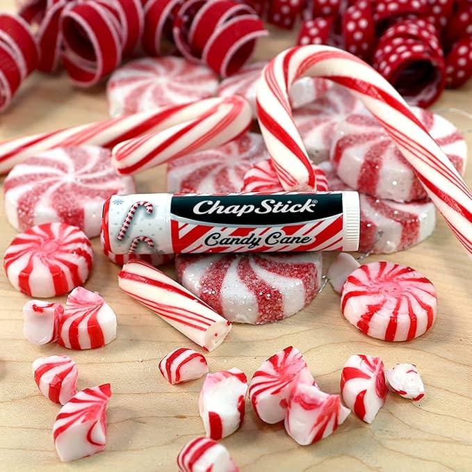 ChapStick Candy Cane Peppermint Lip Balm Tube, Candy Cane Lip Balm and Lip Moisturizer for Lip Care - 0.15 Oz