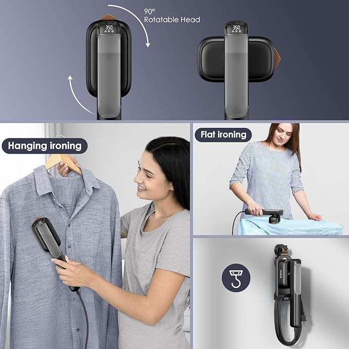 FEPPO Travel Steamer for Clothes, 110-240V Dual Voltage Portable Mini Steamer & Iron 2in1, 1100W Powerful Garment Steamer, Fast Heat Up, Travel Size, HD Display, for Home & Global & Europe Travel